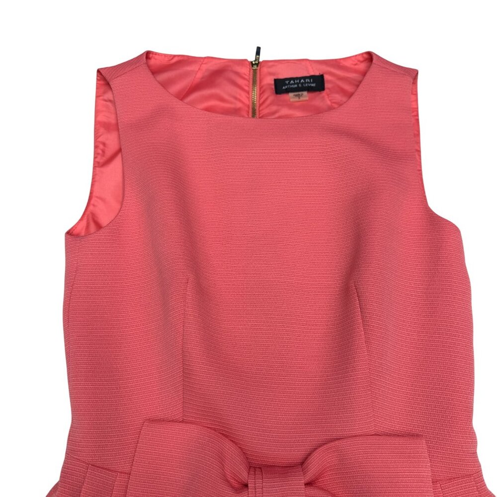 Tahari ASL Women's Bow Cocktail Dress Fit & Flare Coral Pink, Size 2 - Picture 3 of 9